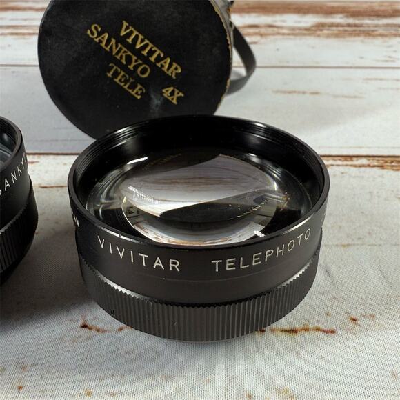 Vivitar Sankyo 4X Camera Lens Set Telephoto & Wide Angle w/ Case - Picture 2 of 9